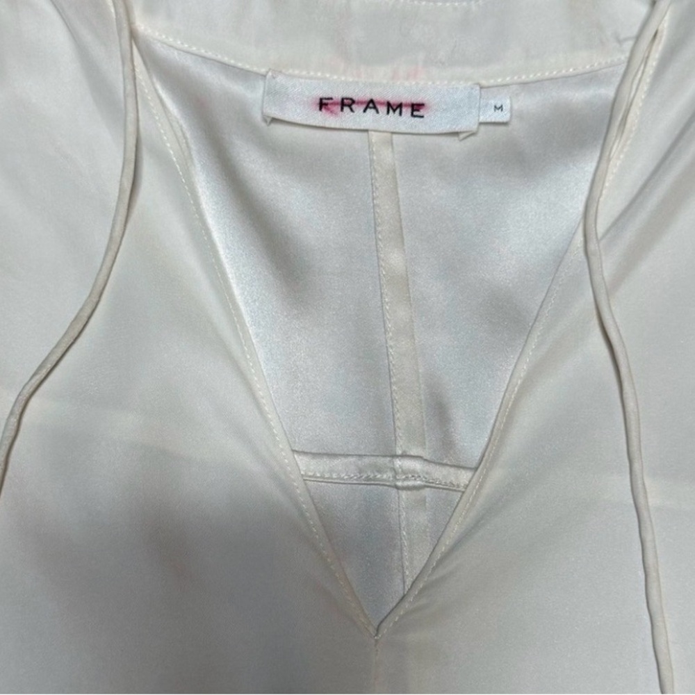 FRAME 100% Silk Long Sleeve VNeck Ivory Blouse SZ M Flowy Beachy Boho Chic - Picture 9 of 9